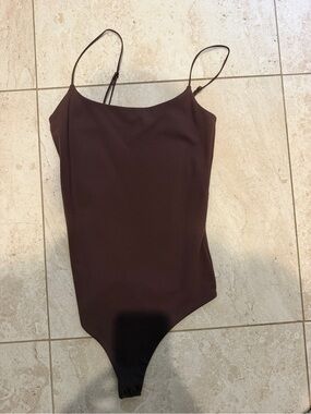 nuuds Brown Slim Strap One-Piece Bodysuit